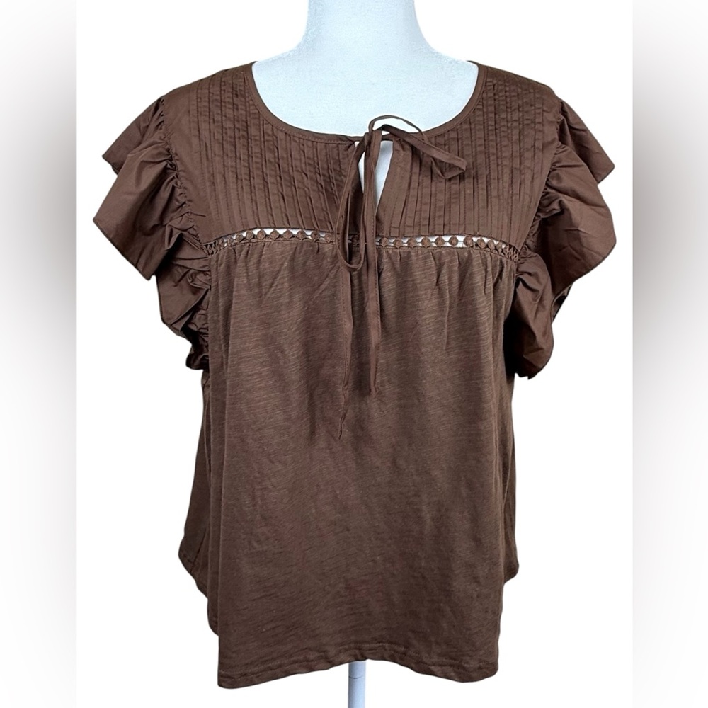 Anthropologie Dolan Brown Boho Peasant Casual Cottagecore Hippie Top Large - Picture 2 of 6